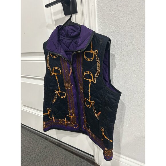 Lauren Ralph Lauren Reversible Quilted Vest Equestrian Print Purple Side Size L - Picture 5 of 11